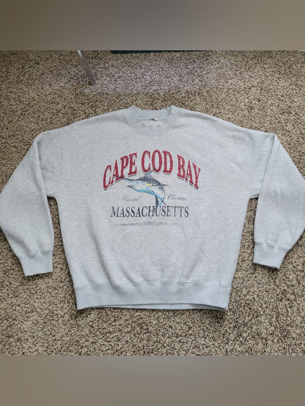Abercrombie & Fitch Sweatshirt Cape Cod Bay Gray Fish Oversized Crew Small